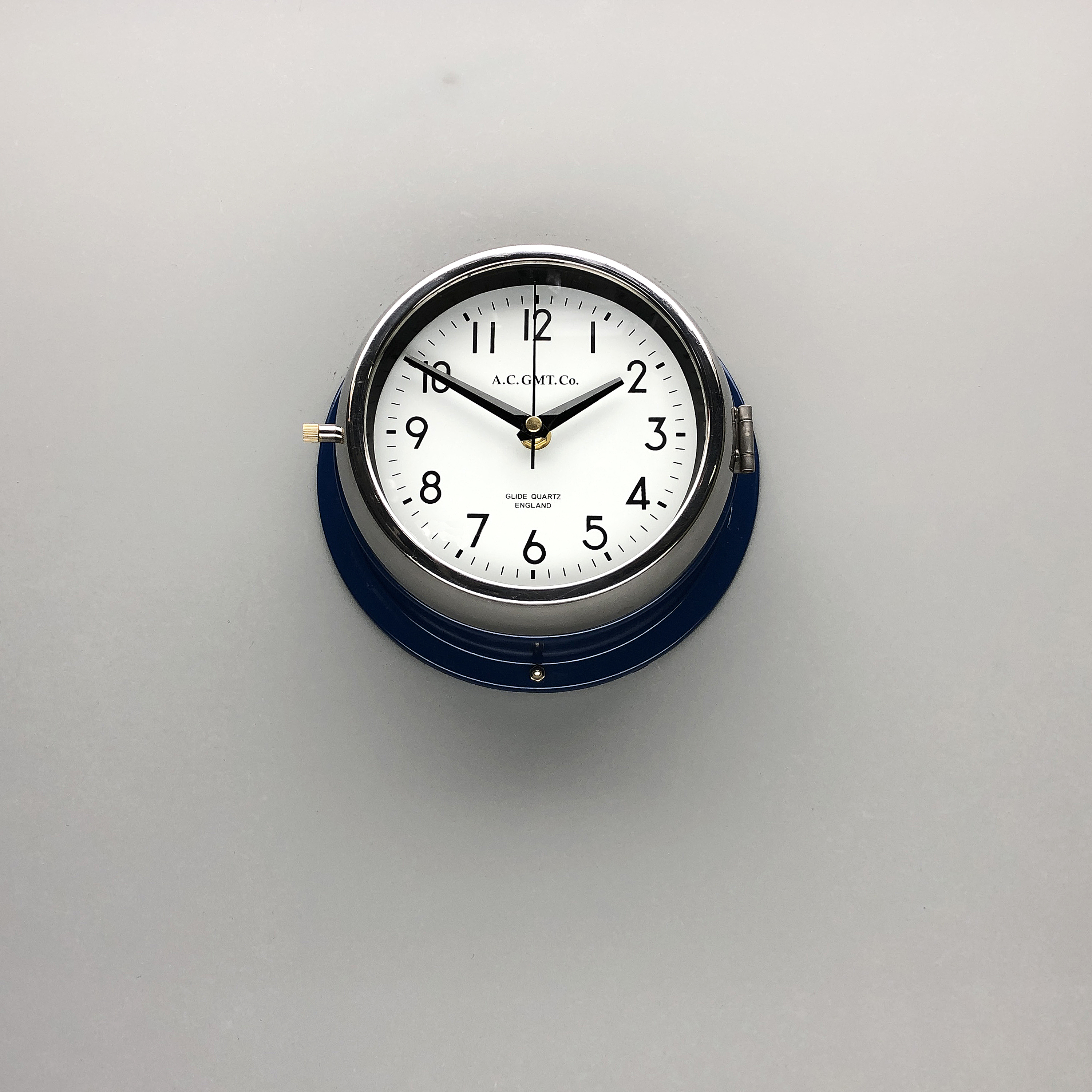 blue clock white dial